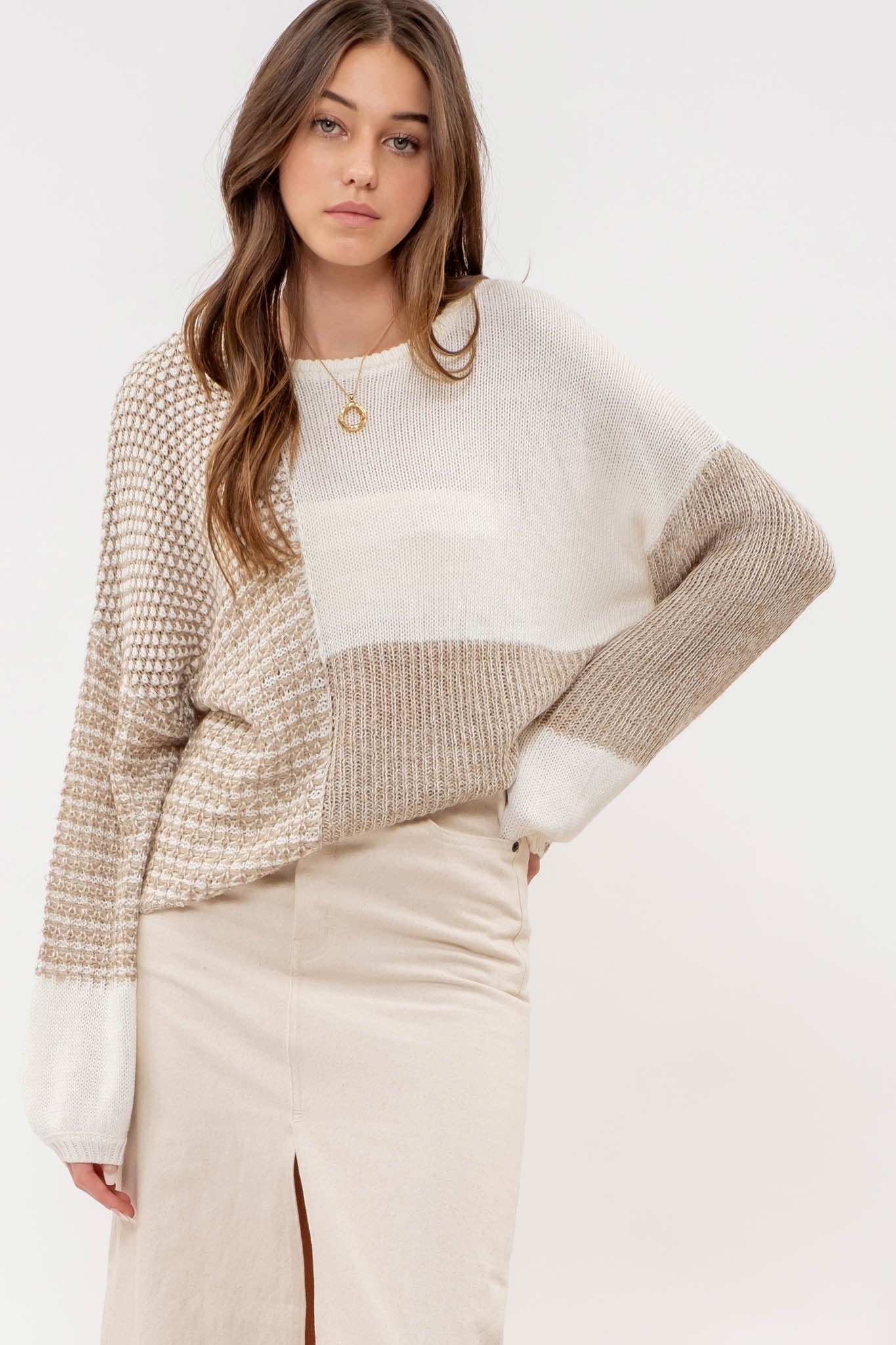 Color Block Back Tie Sweater