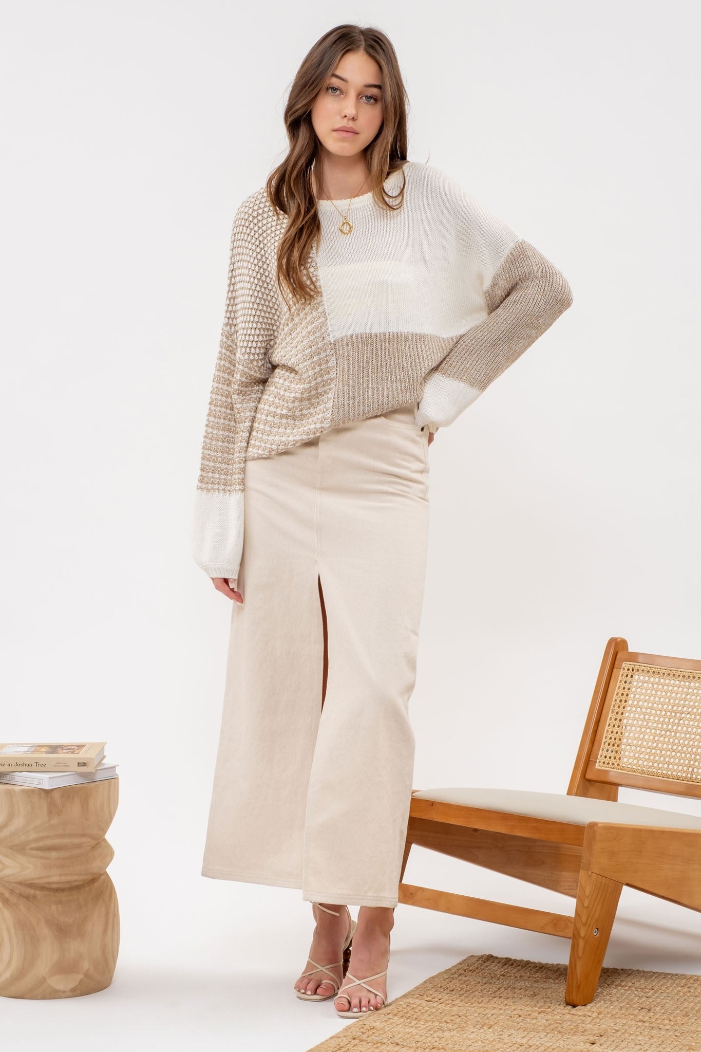 Color Block Back Tie Sweater