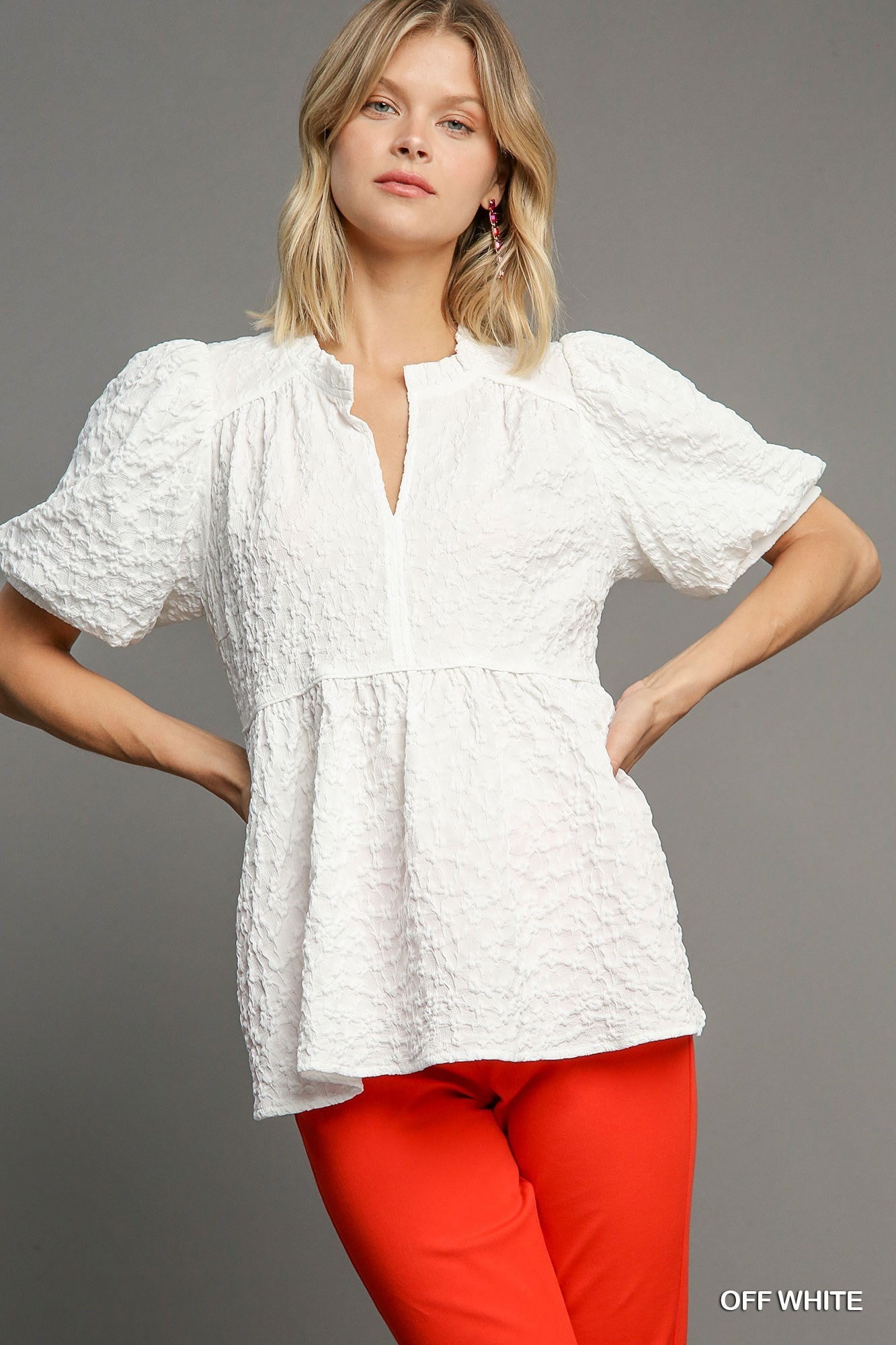 Lace Contrast Detail High Neck Floral Jacquard Top