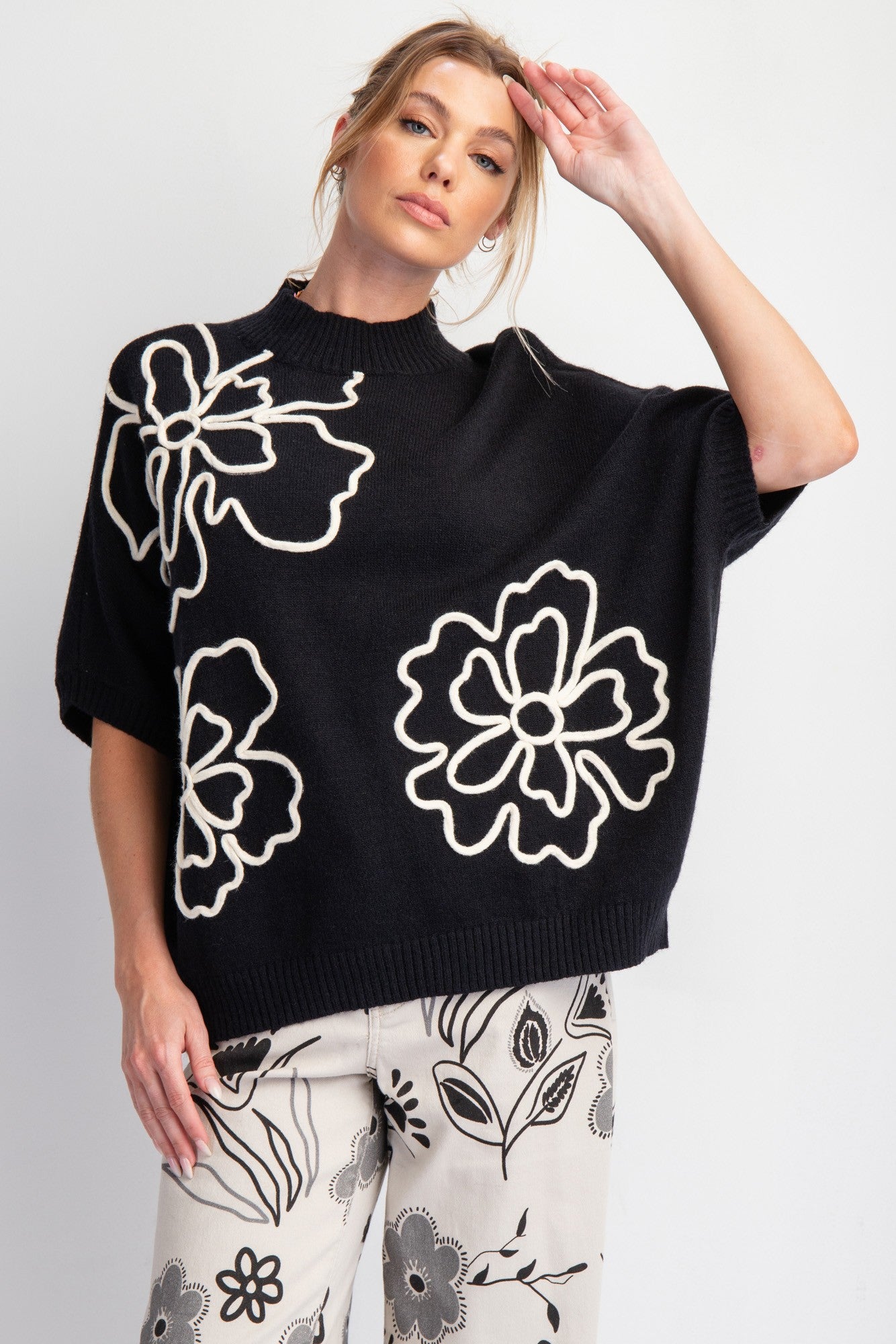 Flower Pattern Knitted Sweater Top