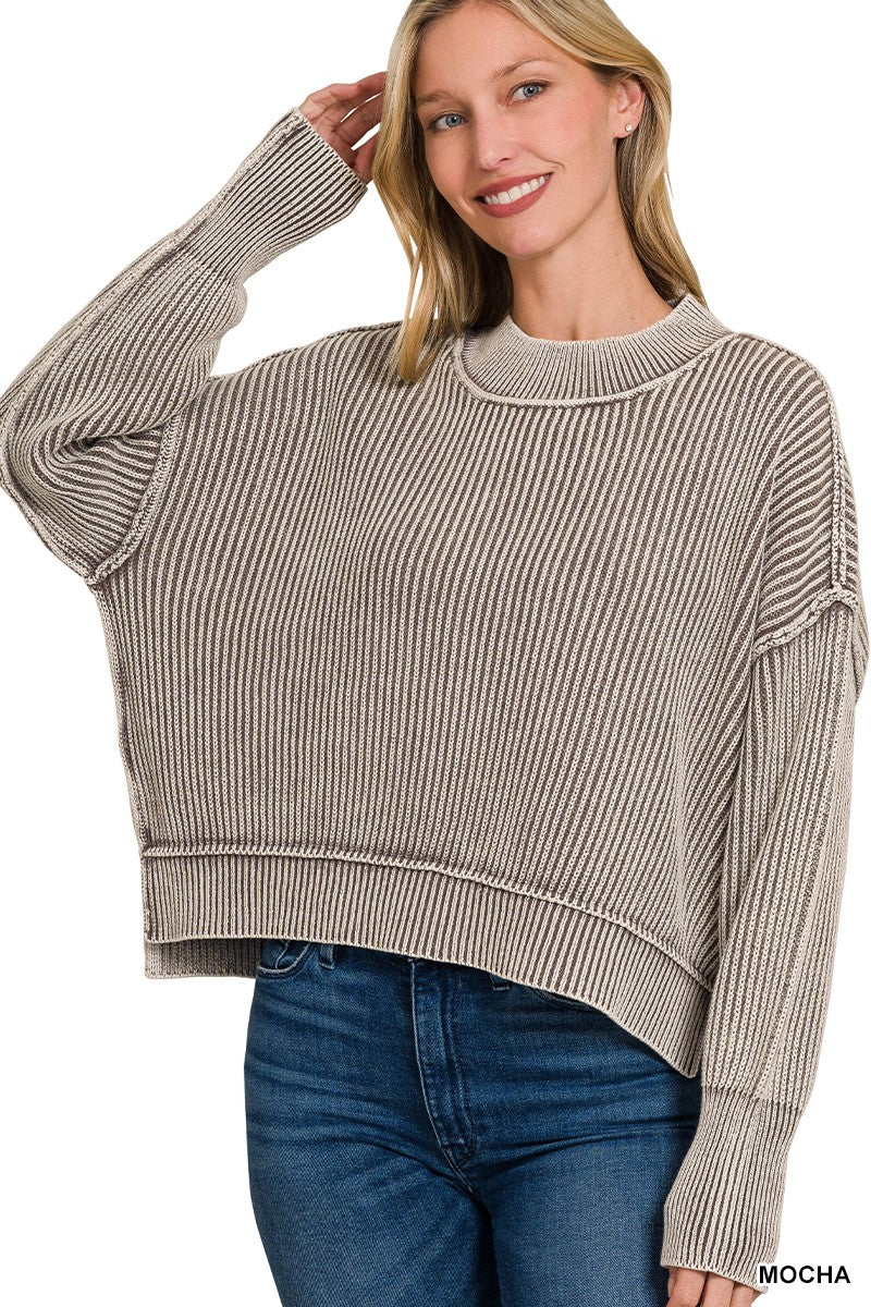 Washed Oversized Cropped Sweater