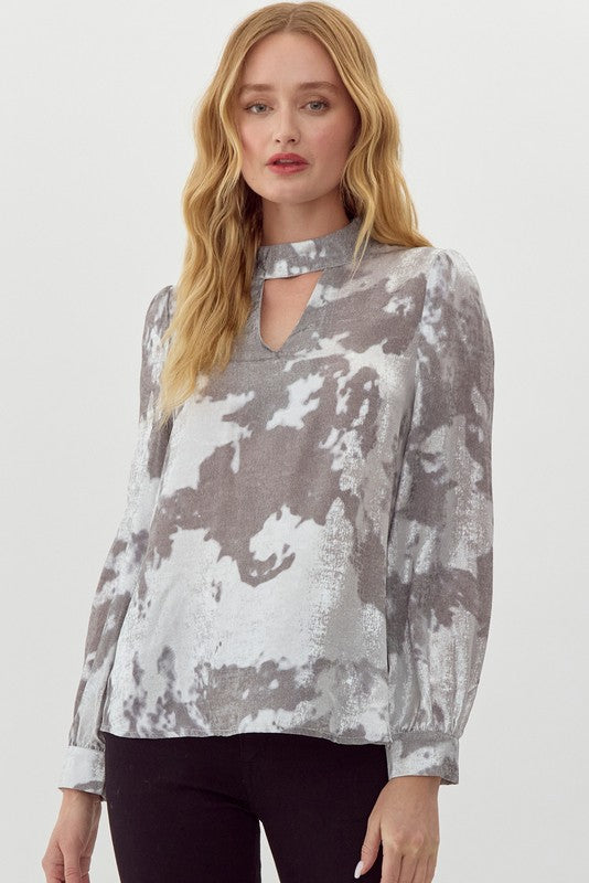 Metallic Print Long Sleeves Top