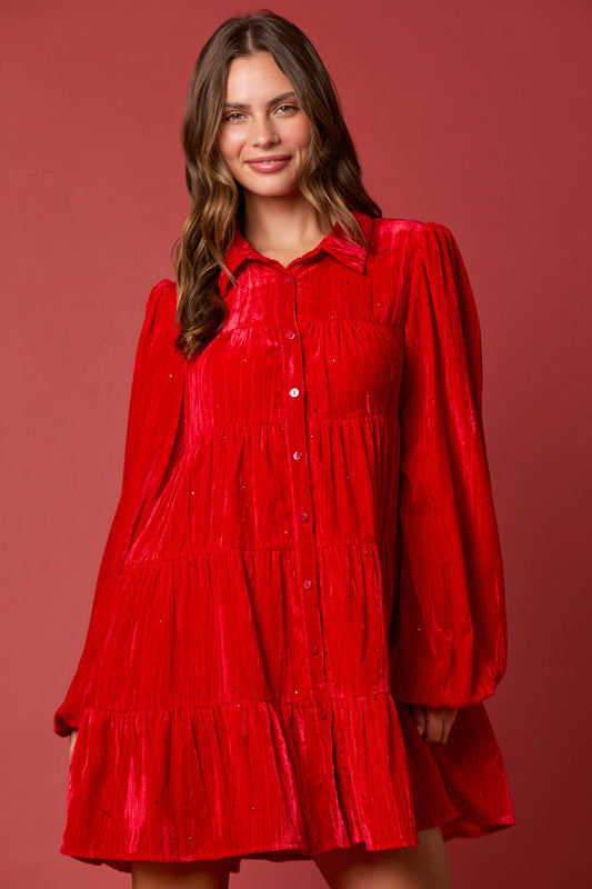 Long Sleeve Mini Dress red