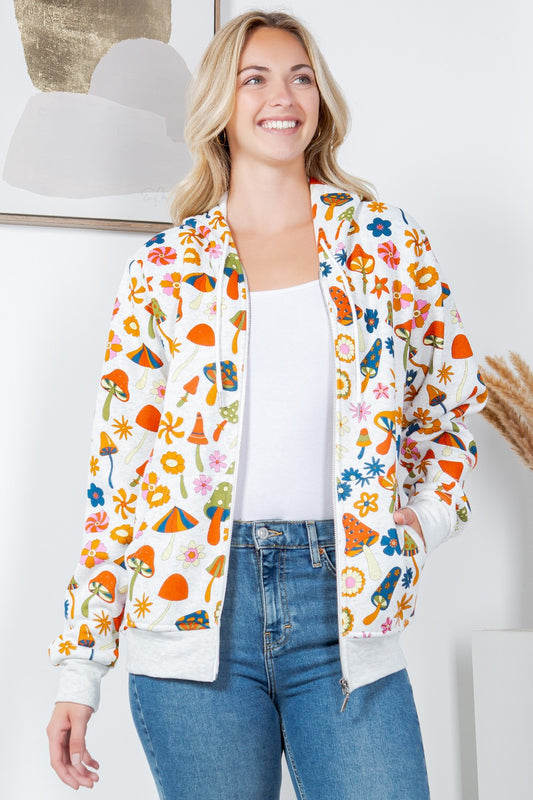 Hippie Mushroom Fleece Zipper Hoodie
