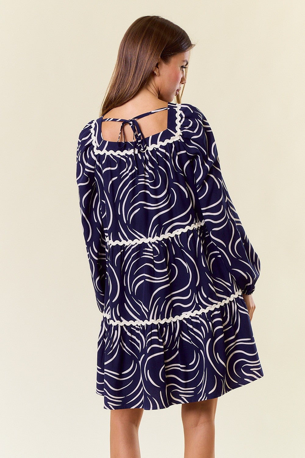 Abstract Print Square Neck Long Sleeve