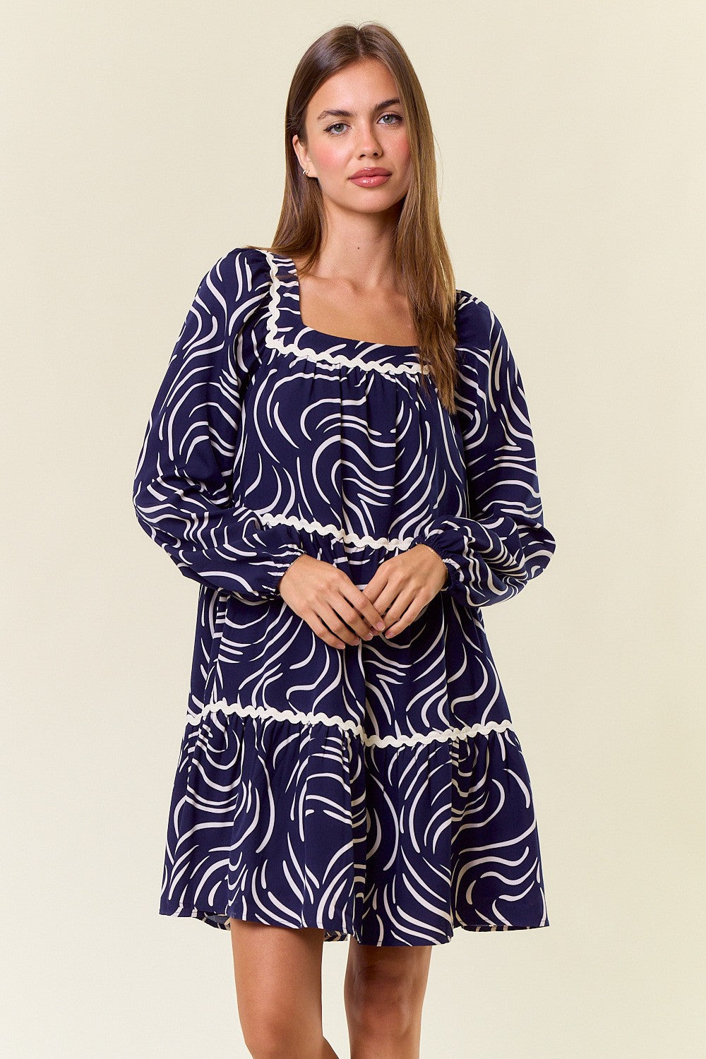 Abstract Print Square Neck Long Sleeve