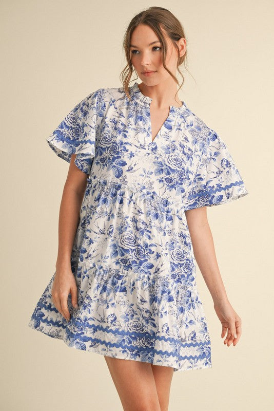 Print Baby Doll Dress With Pockets