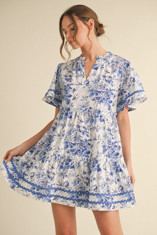 Print Baby Doll Dress With Pockets