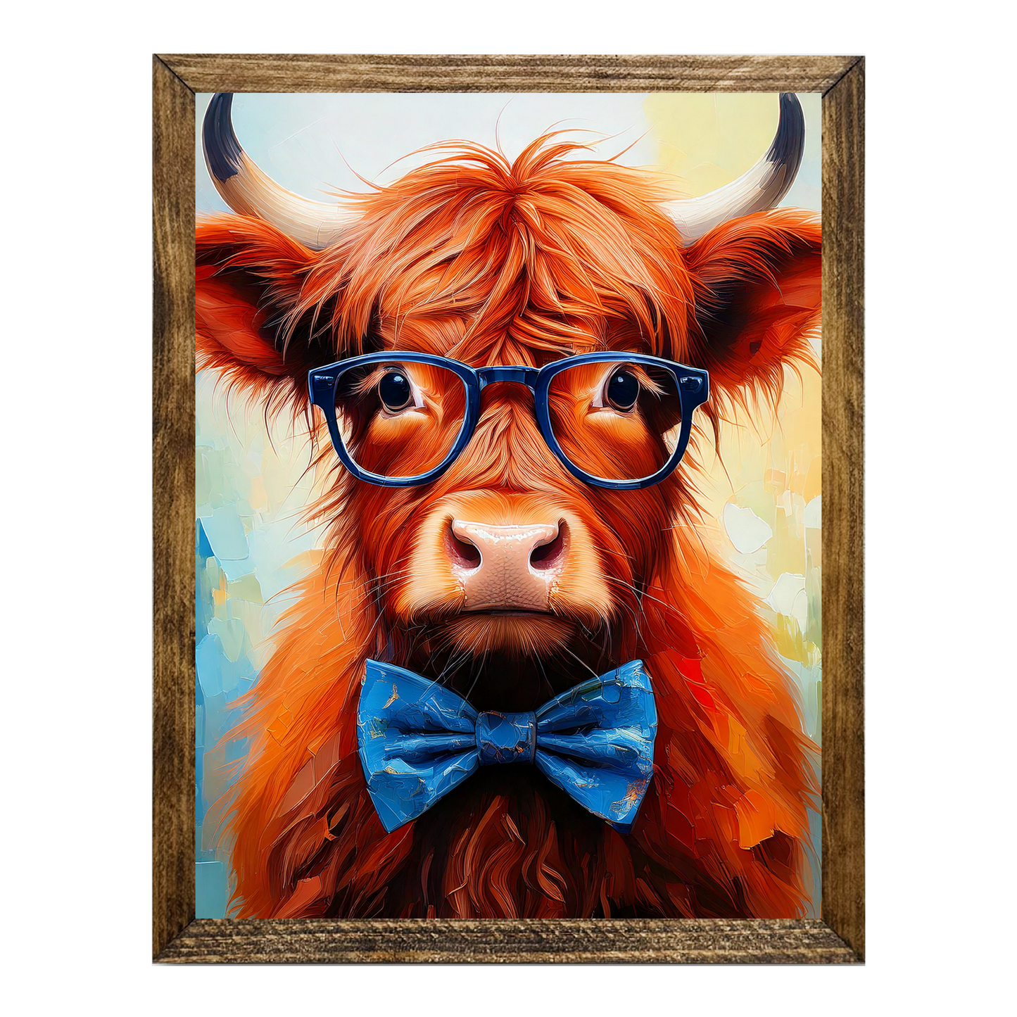 Jarmz Designs - ARTISTIC SERIES TIMBERLAND- ANIMALS WITH GLASSES HGHLND COW: 9"x11"