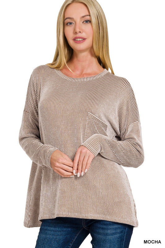 Oversized Ribbed Long Sleeve Top