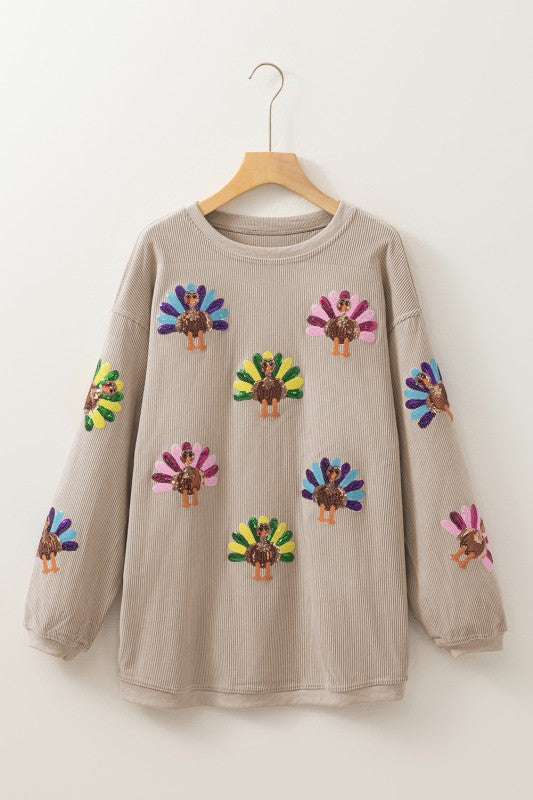 Sequin Turkey Graphic Corded Baggy Sweatshirt