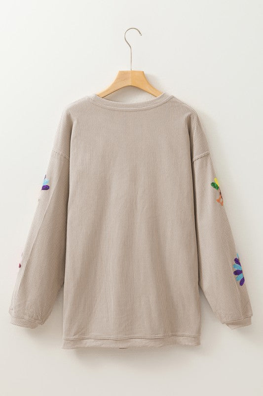 Sequin Turkey Graphic Corded Baggy Sweatshirt