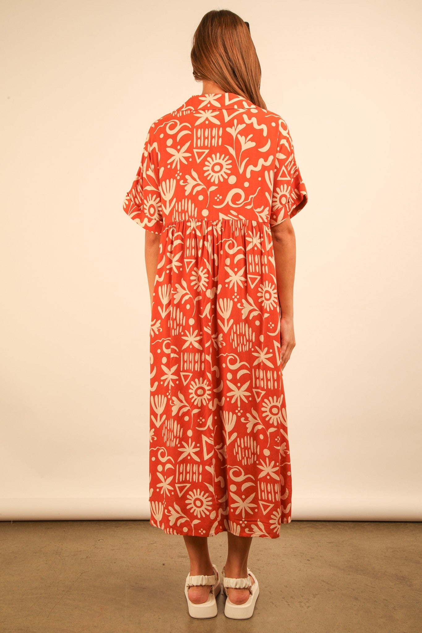 Oversized Printed Shirt Midi Dress