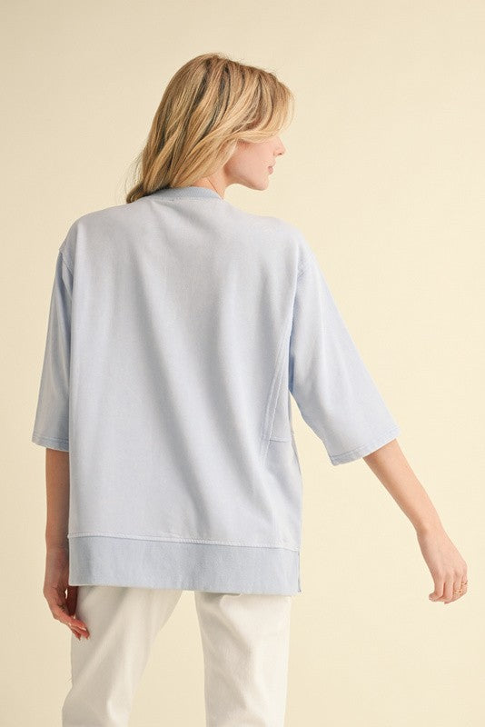 Flower Embroidery 3/4 Dolman Sleeves Top