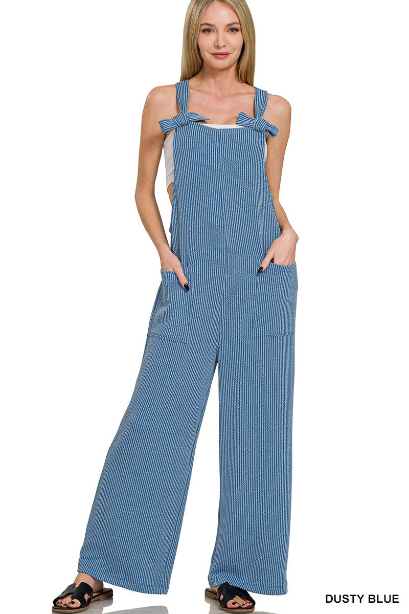 CORDED RIB KNOT STRAP RELAXED FIT OVERALLS