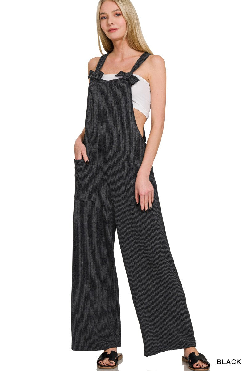 CORDED RIB KNOT STRAP RELAXED FIT OVERALLS