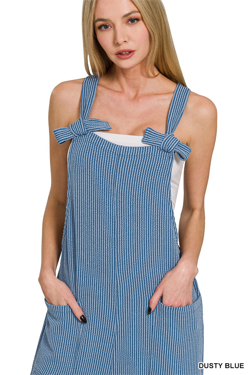 CORDED RIB KNOT STRAP RELAXED FIT OVERALLS