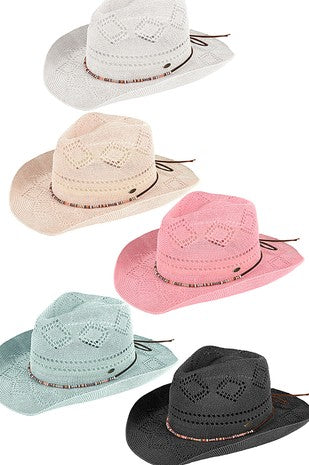 C.C Beaded Charm Trim Woven Cowboy Hat