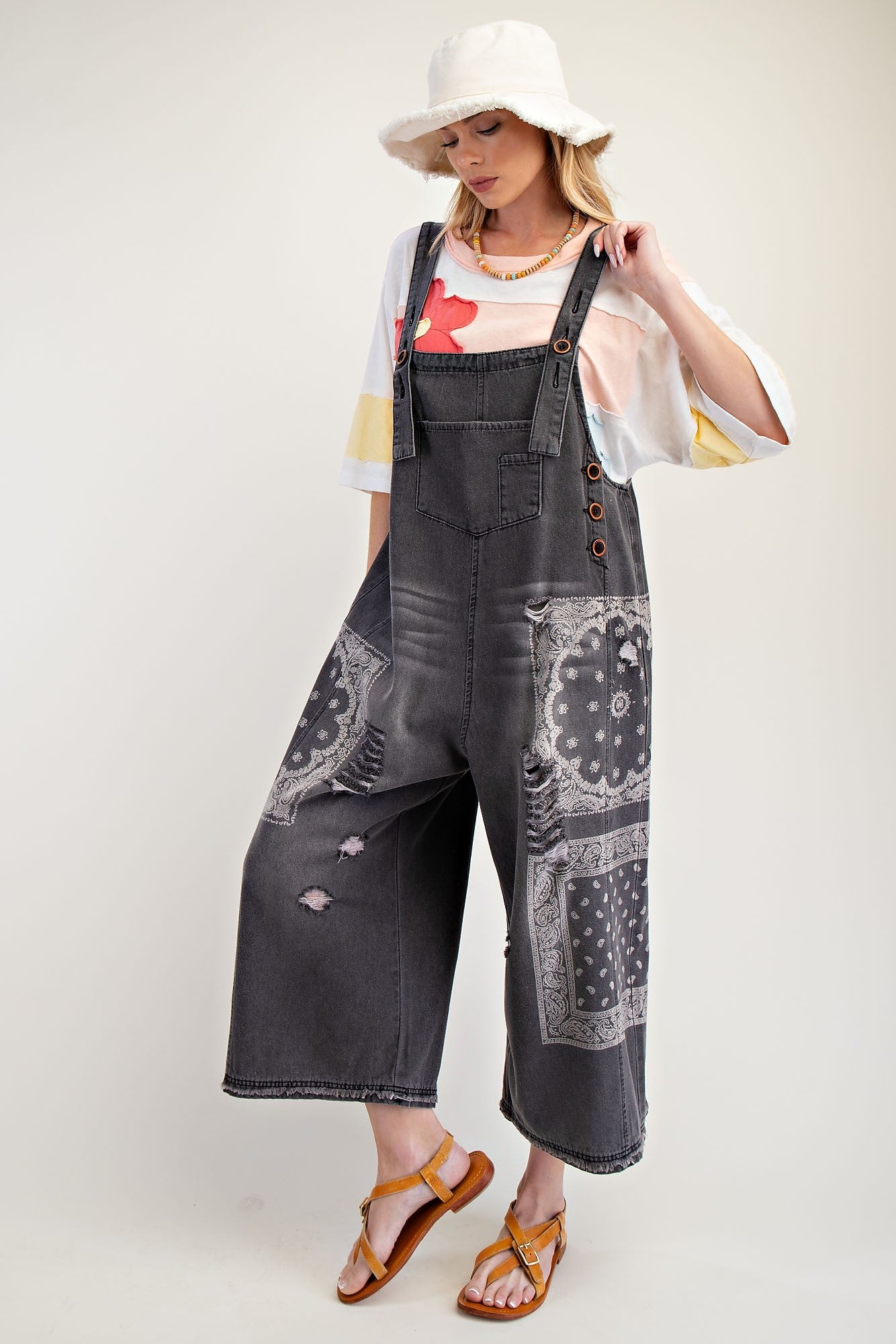 Washed Denim Loose Fit Overalls/jumpsuit Pants
