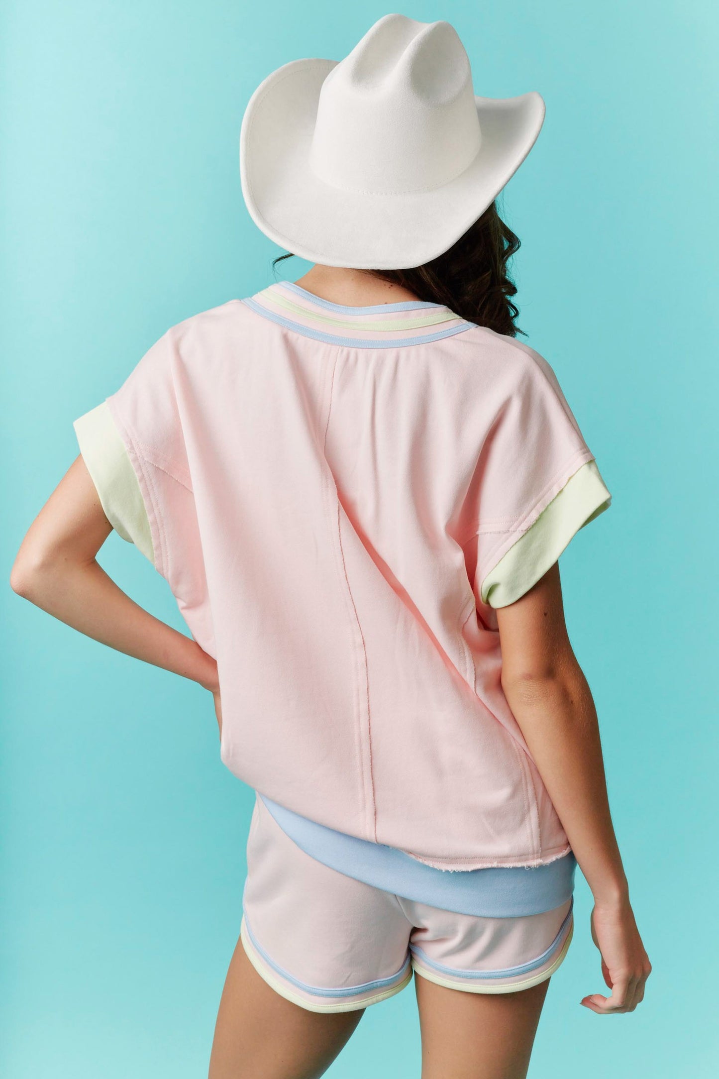 Solid French Terry Color Block T Shirt