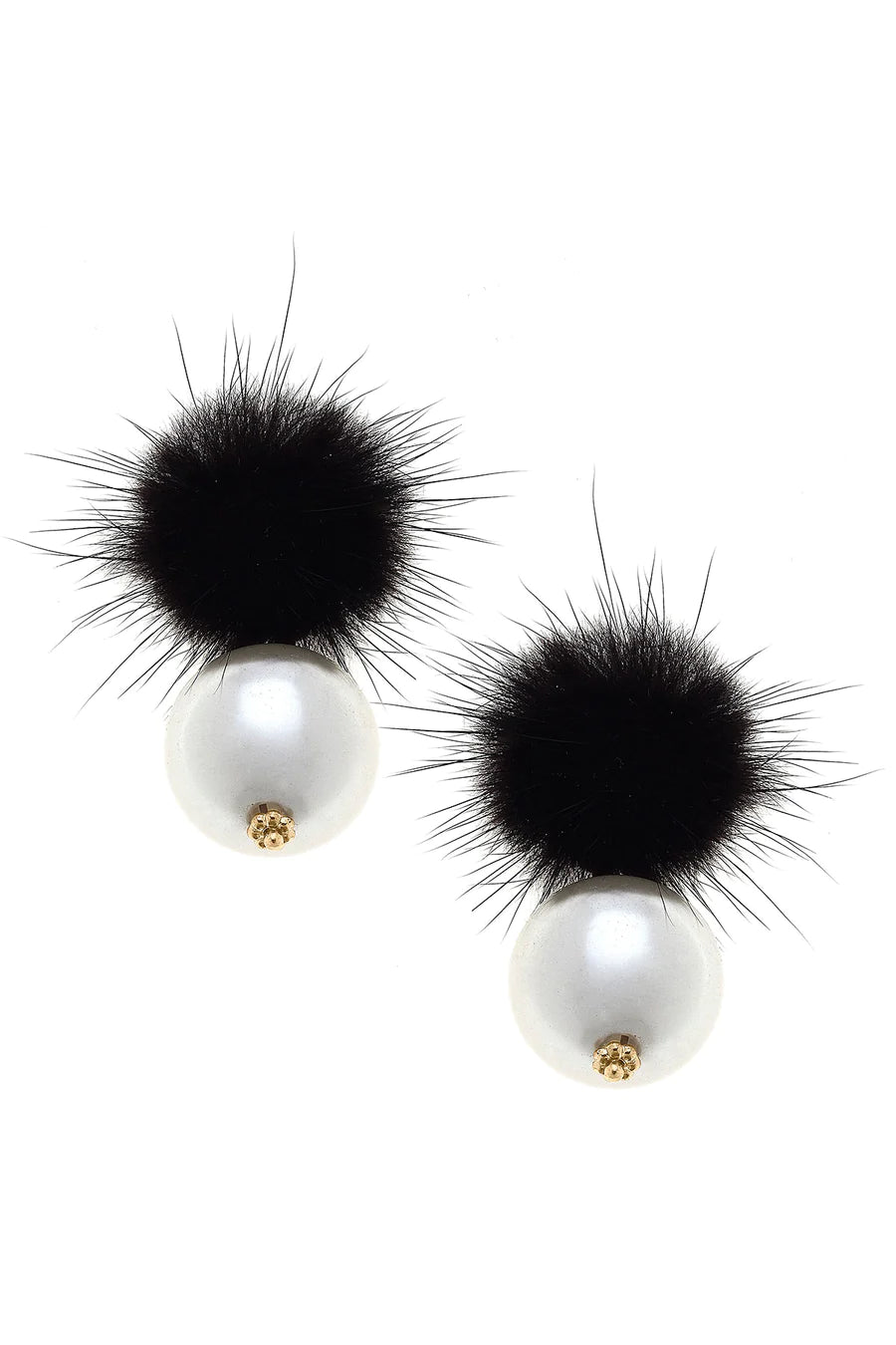 Aster Mink Pom & Pearl Earrings