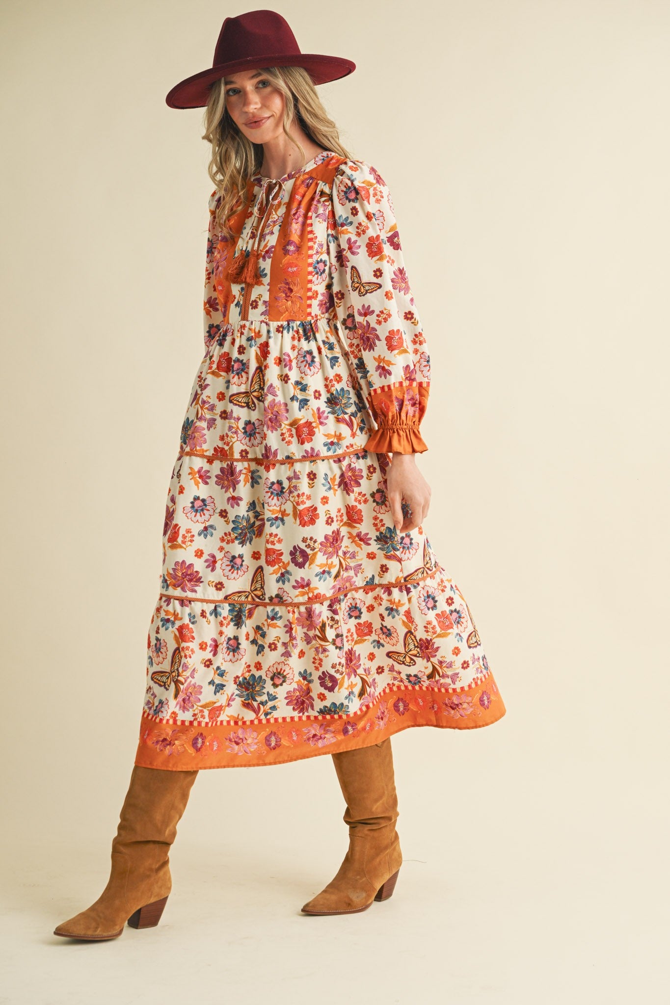 Floral Border Print Midi Dress