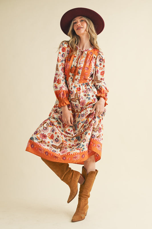 Floral Border Print Midi Dress