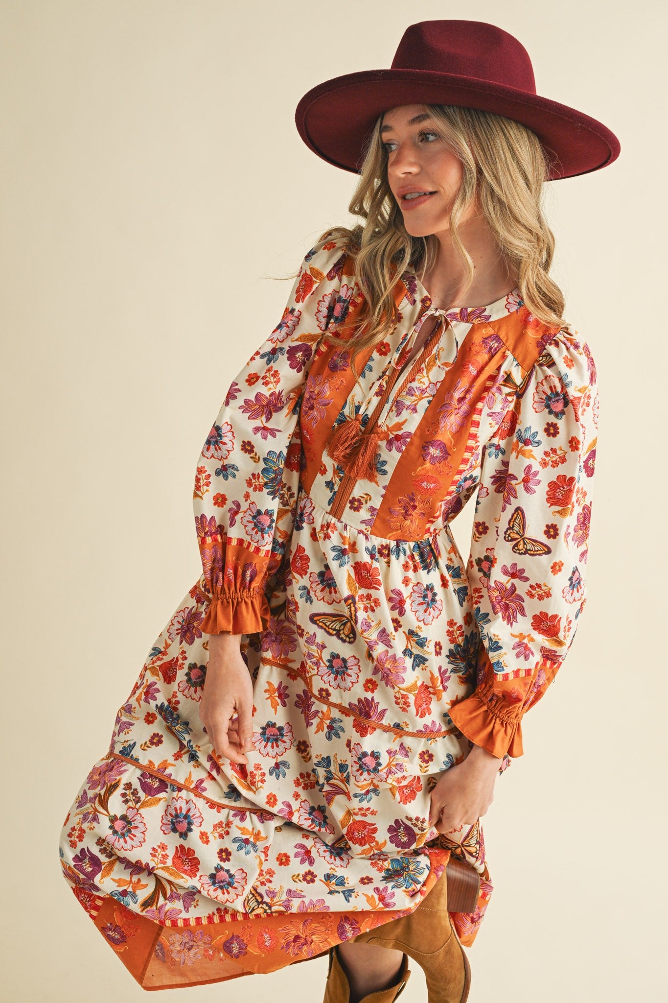 Floral Border Print Midi Dress