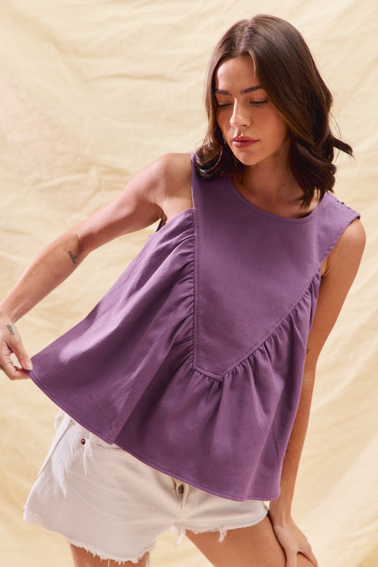 Denim Ruched Sleeveless Top