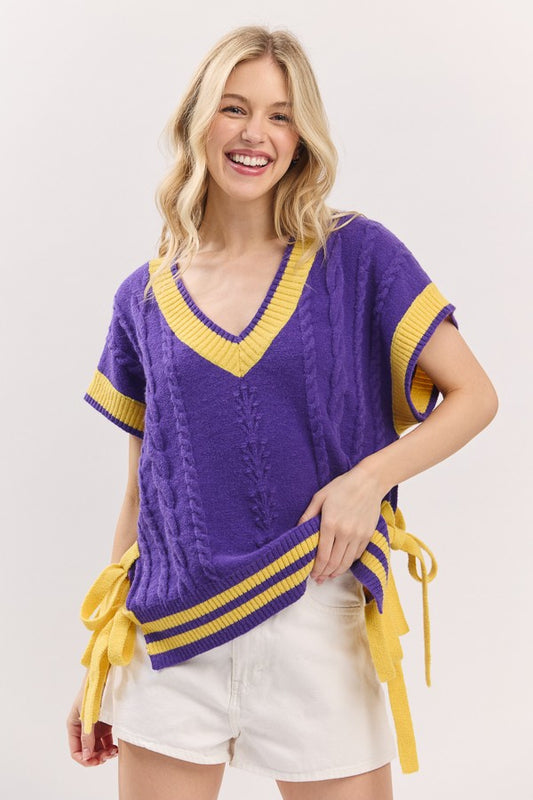 Game Day Cable Knit Varsity Sweater Vest