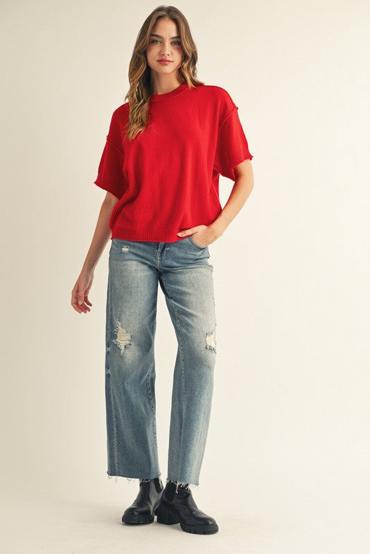 Plus Size Raw Edge Accent Comfy Sweater Top