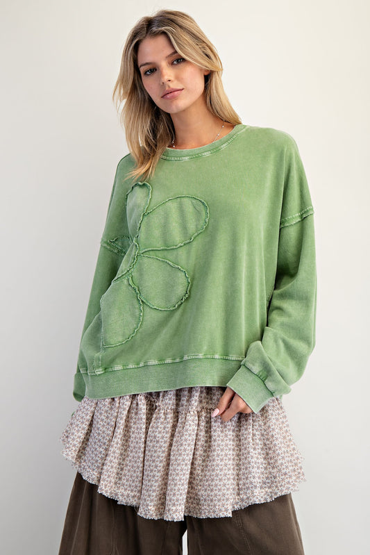 Flower Patch Washed Terry Knit Pullover