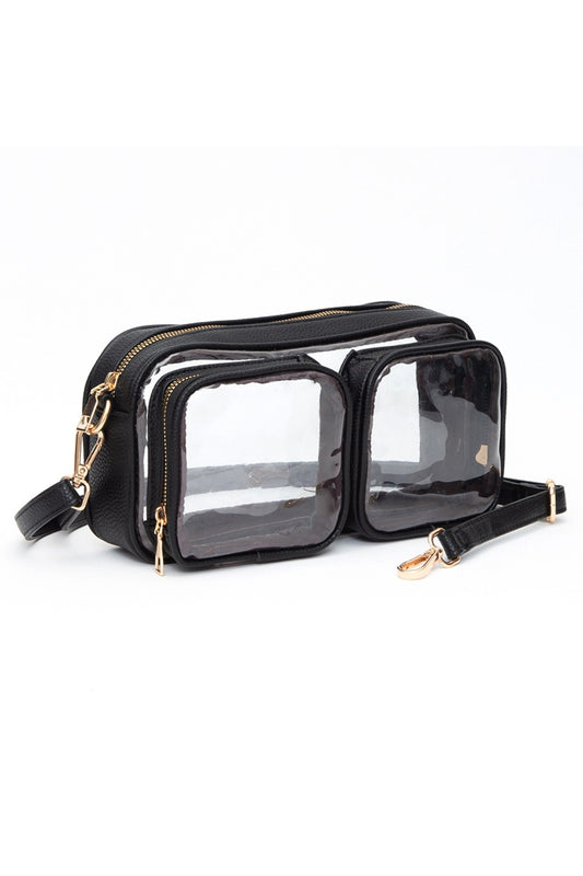 Dual Pocket Faux Leather Transparent Crossbody Bag