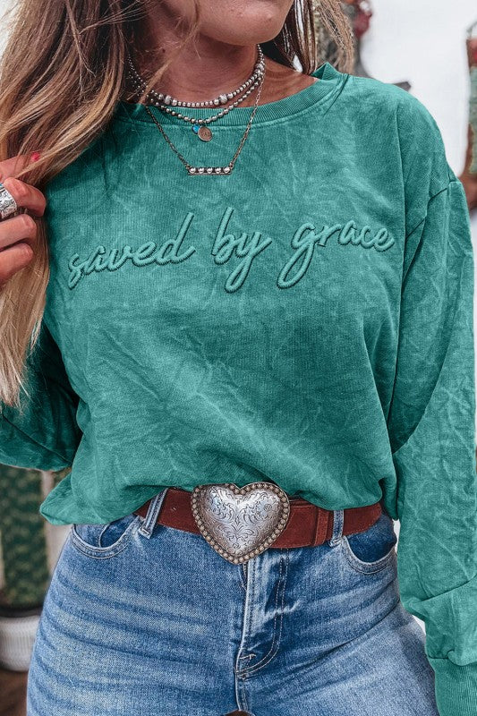 Saved By Grace Embroidery Mineral Wash Loose