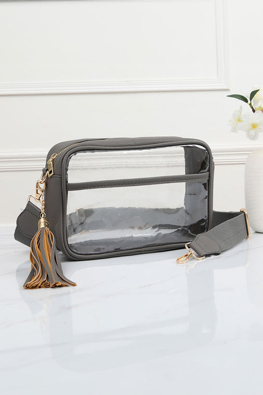 Faux Leather Transparent Rectangular Crossbody Bag