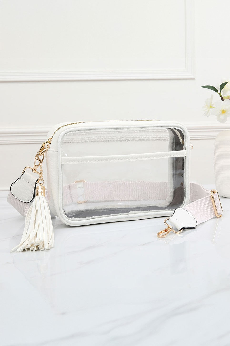 Faux Leather Transparent Rectangular Crossbody Bag