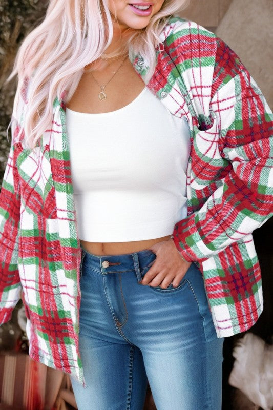 Christmas Plaid Button Down Flannel Shacket