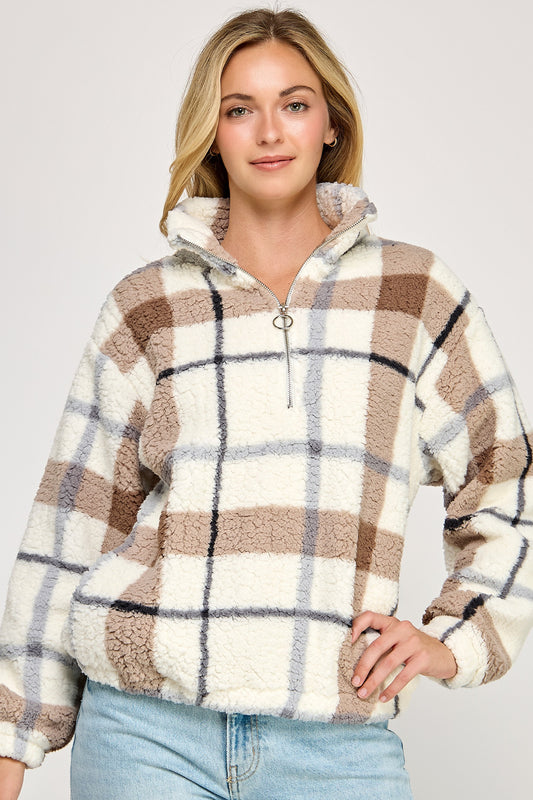Sherpa Half Zip Up With Mock-neck Collar