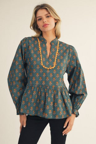 Teal Flower Top