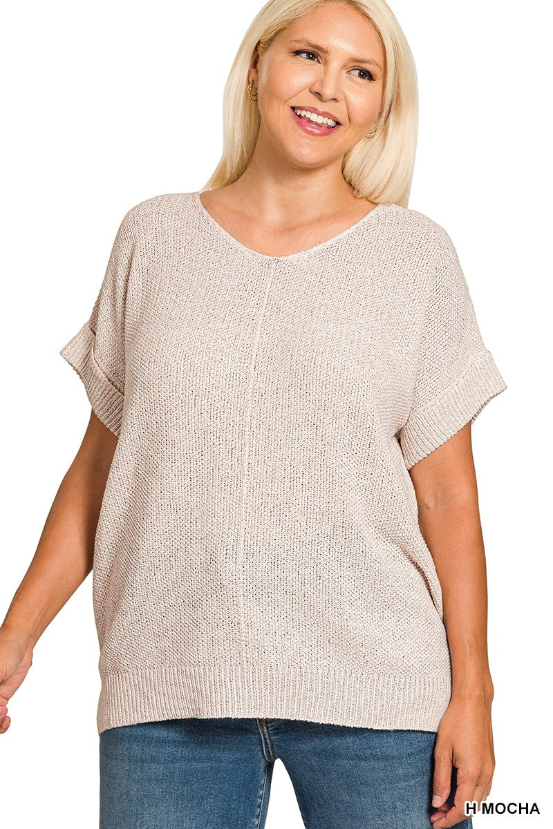 Center Seam Short Sleeve Sweater