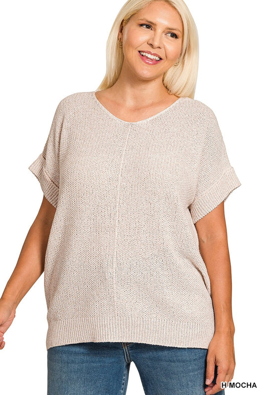 Center Seam Short Sleeve Sweater