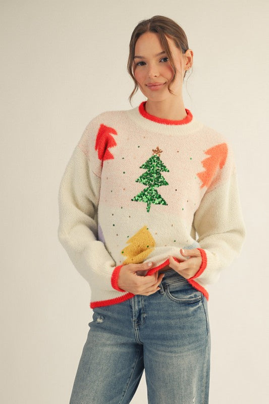 Sequins Accent Fuzzy Sweater Top