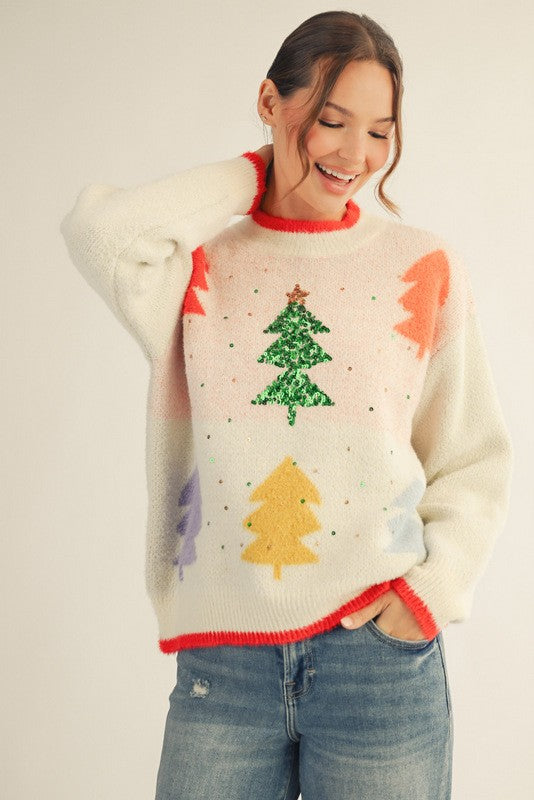 Sequins Accent Fuzzy Sweater Top