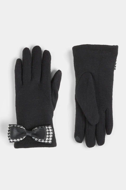 Houndstooth Bow Embellished Touchscreen Gloves