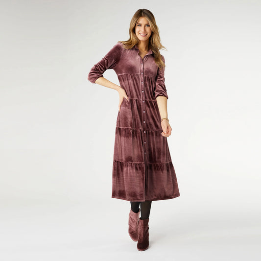 Romance Imagined Velour Dress-Plum