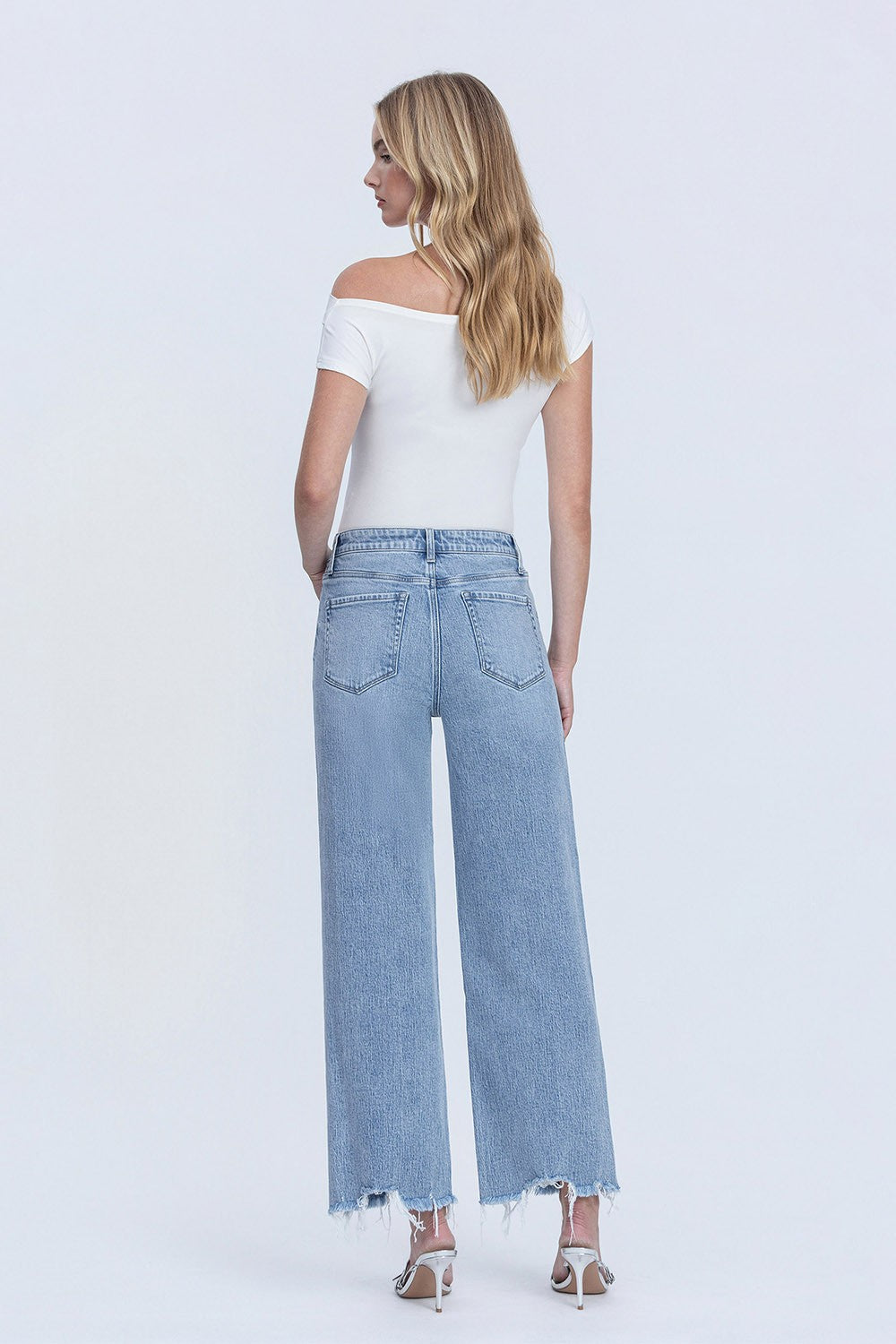 VERVET by FLYING MONKEY Mid Rise Frayed Hem Ankle Wide Leg Jeans
