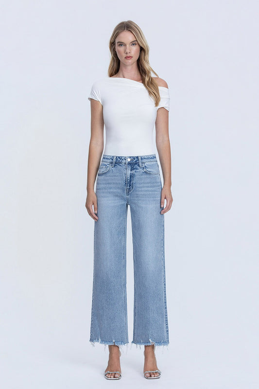 VERVET by FLYING MONKEY Mid Rise Frayed Hem Ankle Wide Leg Jeans