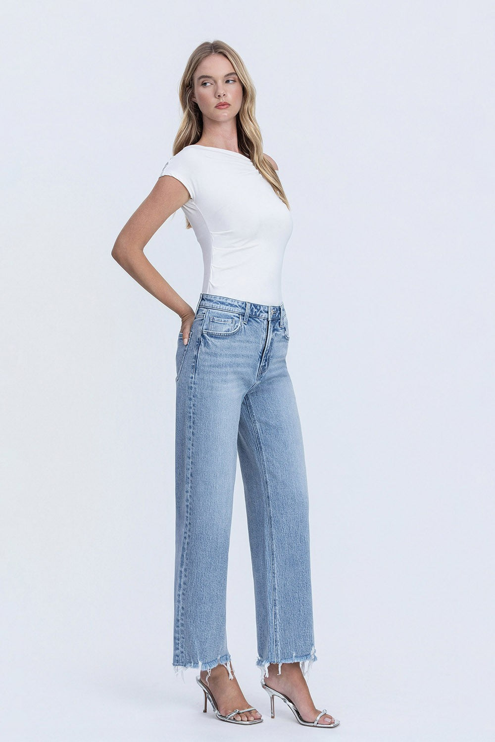 VERVET by FLYING MONKEY Mid Rise Frayed Hem Ankle Wide Leg Jeans