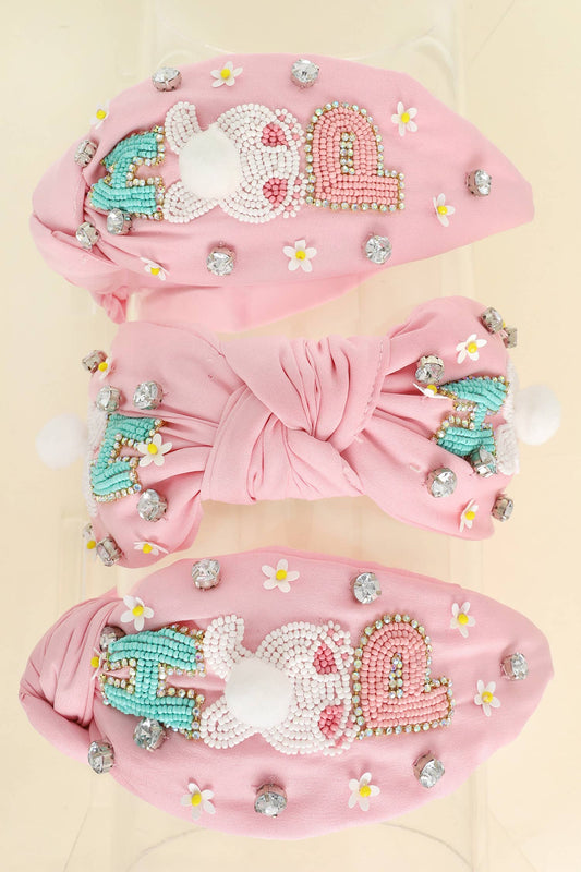Sophia Collection - Hop Easter Bunny Beaded Top Knotted Headband