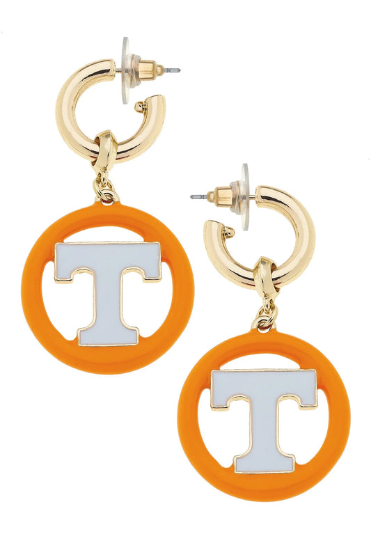 Logo Medallion Drop Hoop Earrings